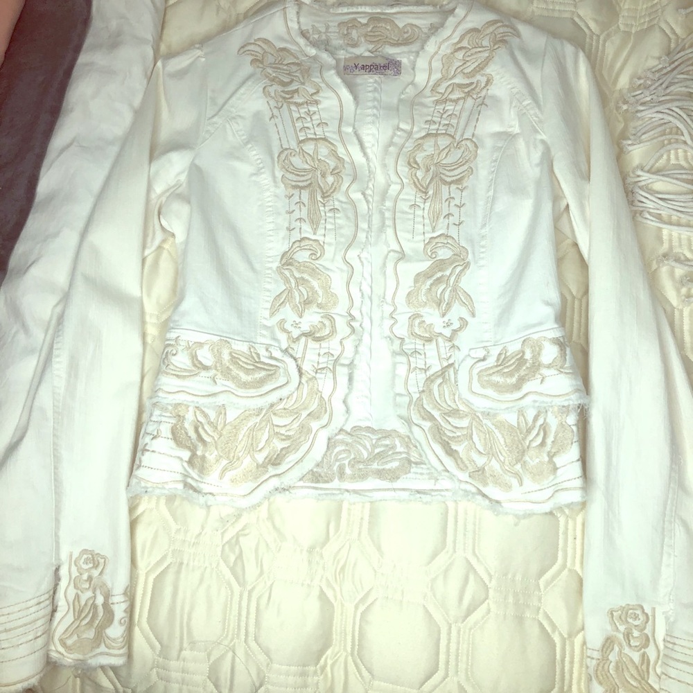 Embroidered White Jean Jacket